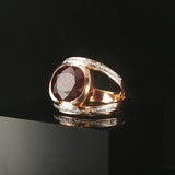 18k Yellow and White Gold Garnet and Diamond Fancy Two Band Ring Size 7