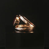 18k Yellow and White Gold Garnet and Diamond Fancy Two Band Ring Size 7
