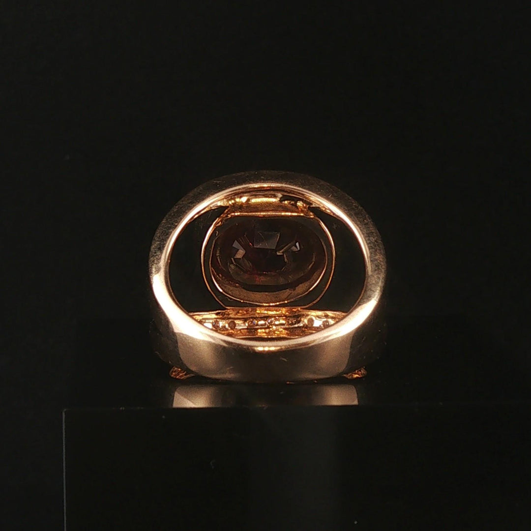 18k Yellow and White Gold Garnet and Diamond Fancy Two Band Ring Size 7