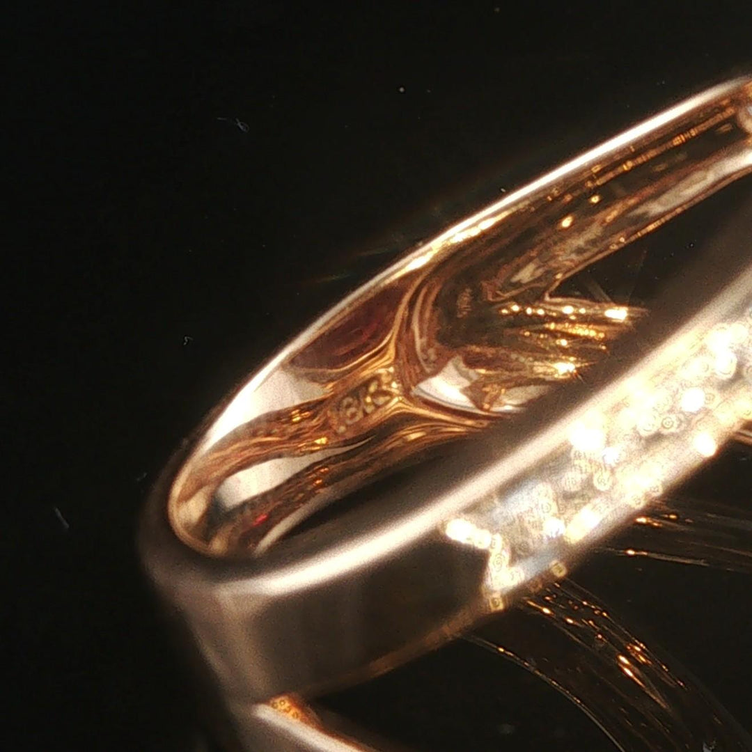 18k Yellow and White Gold Garnet and Diamond Fancy Two Band Ring Size 7