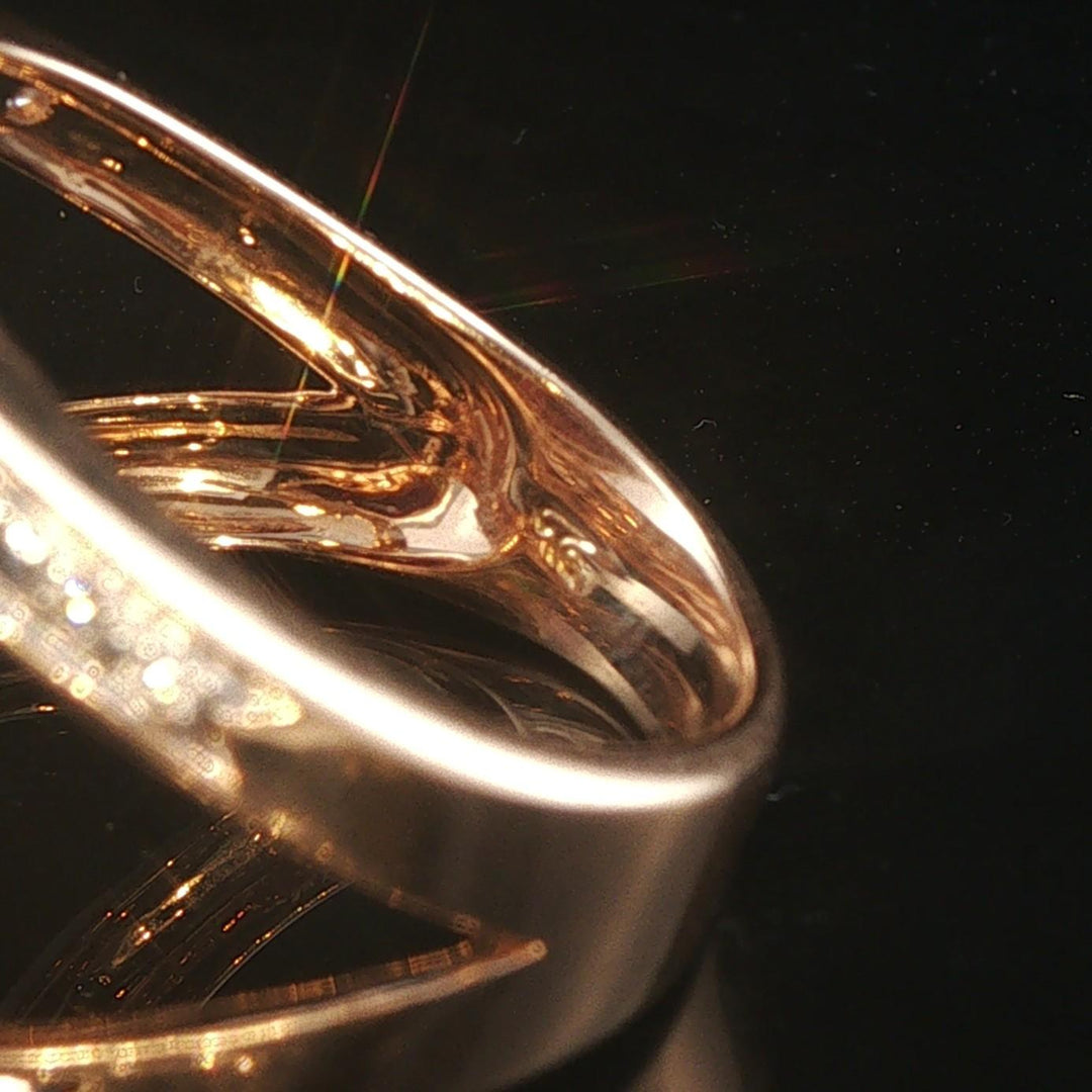 18k Yellow and White Gold Garnet and Diamond Fancy Two Band Ring Size 7