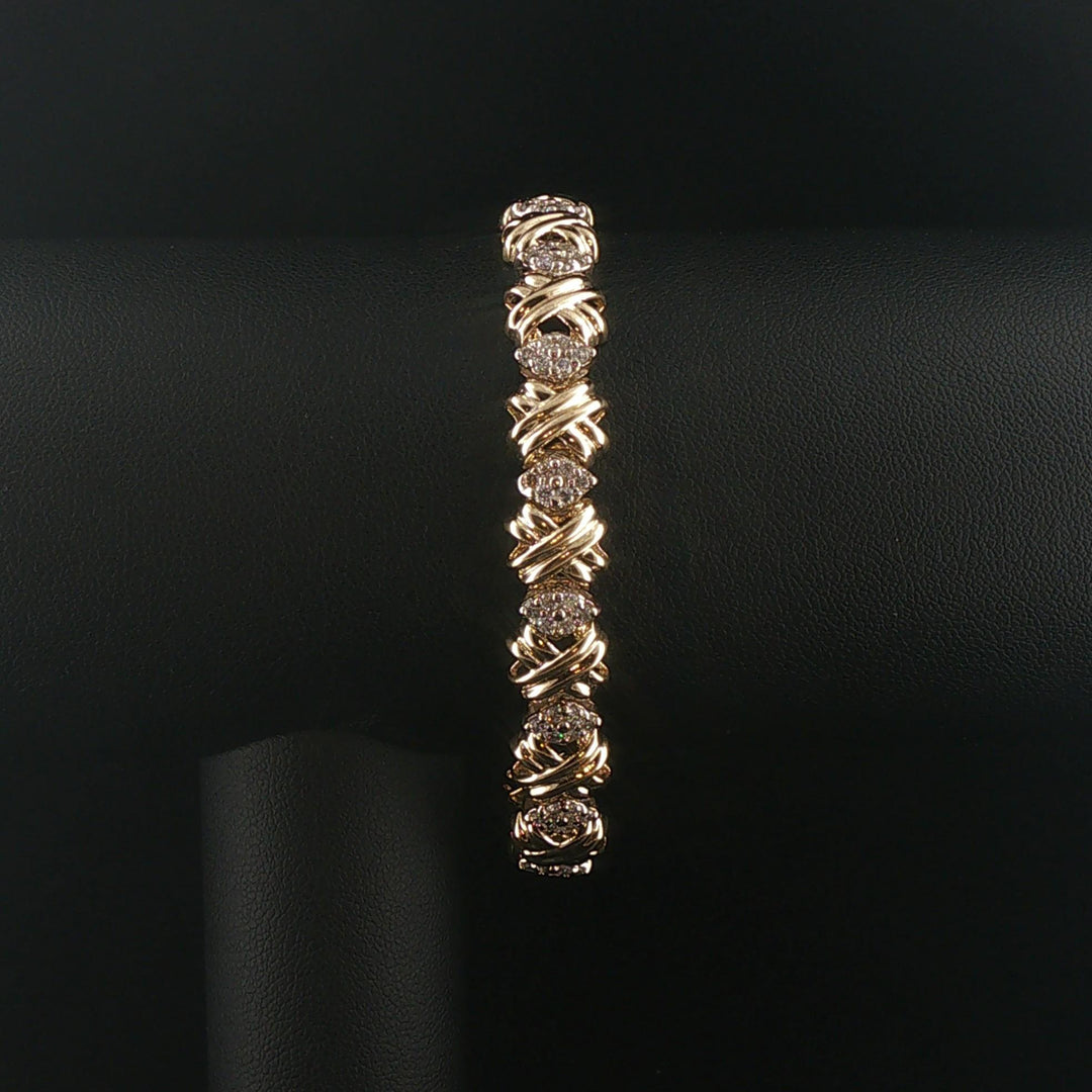 14k Yellow Gold and 1cttw Diamond Fancy X Link Bracelet 7.25"