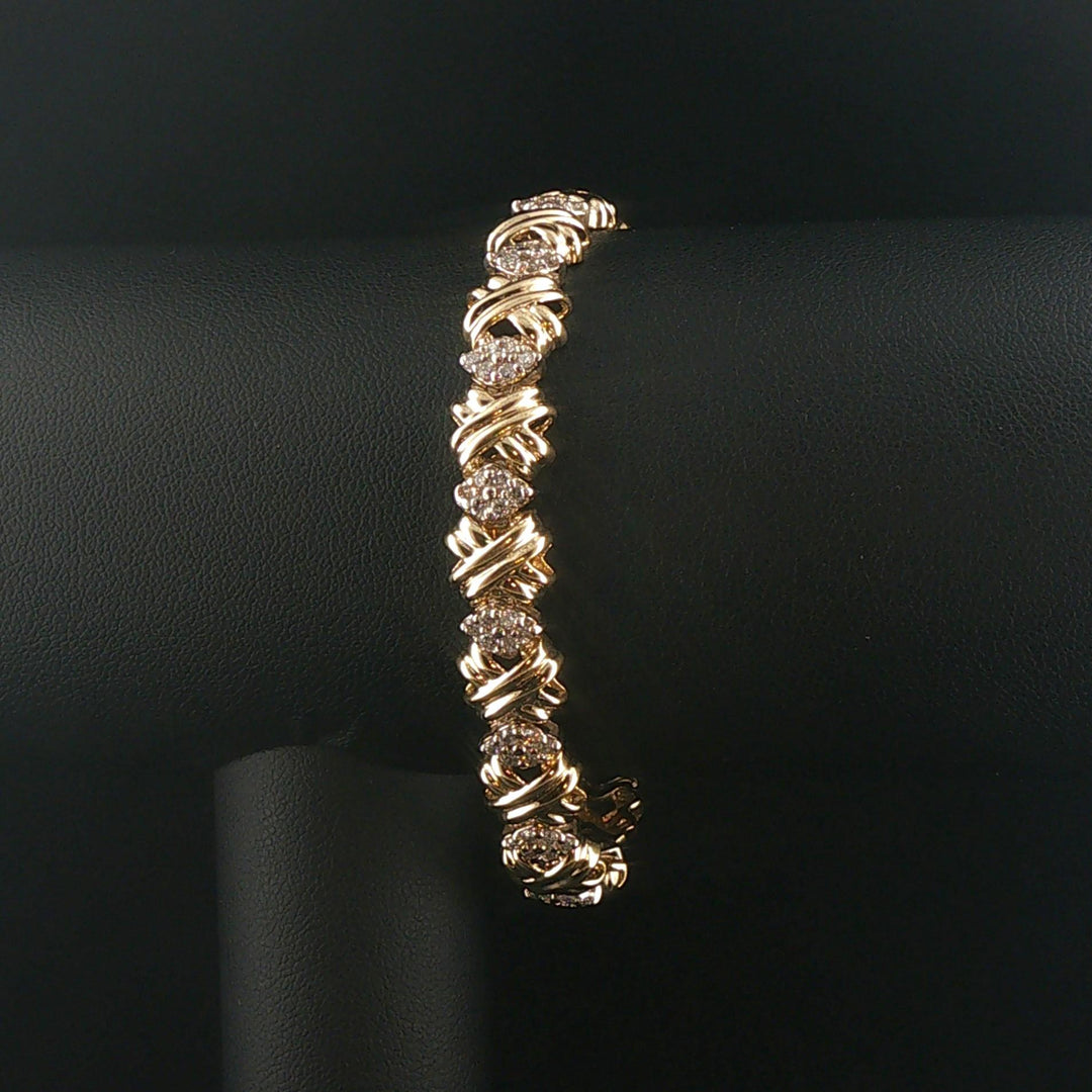 14k Yellow Gold and 1cttw Diamond Fancy X Link Bracelet 7.25"