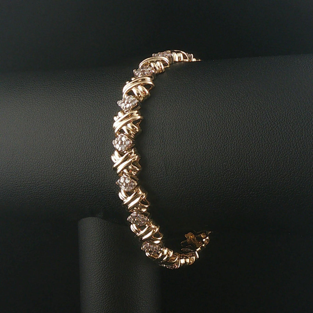 14k Yellow Gold and 1cttw Diamond Fancy X Link Bracelet 7.25"