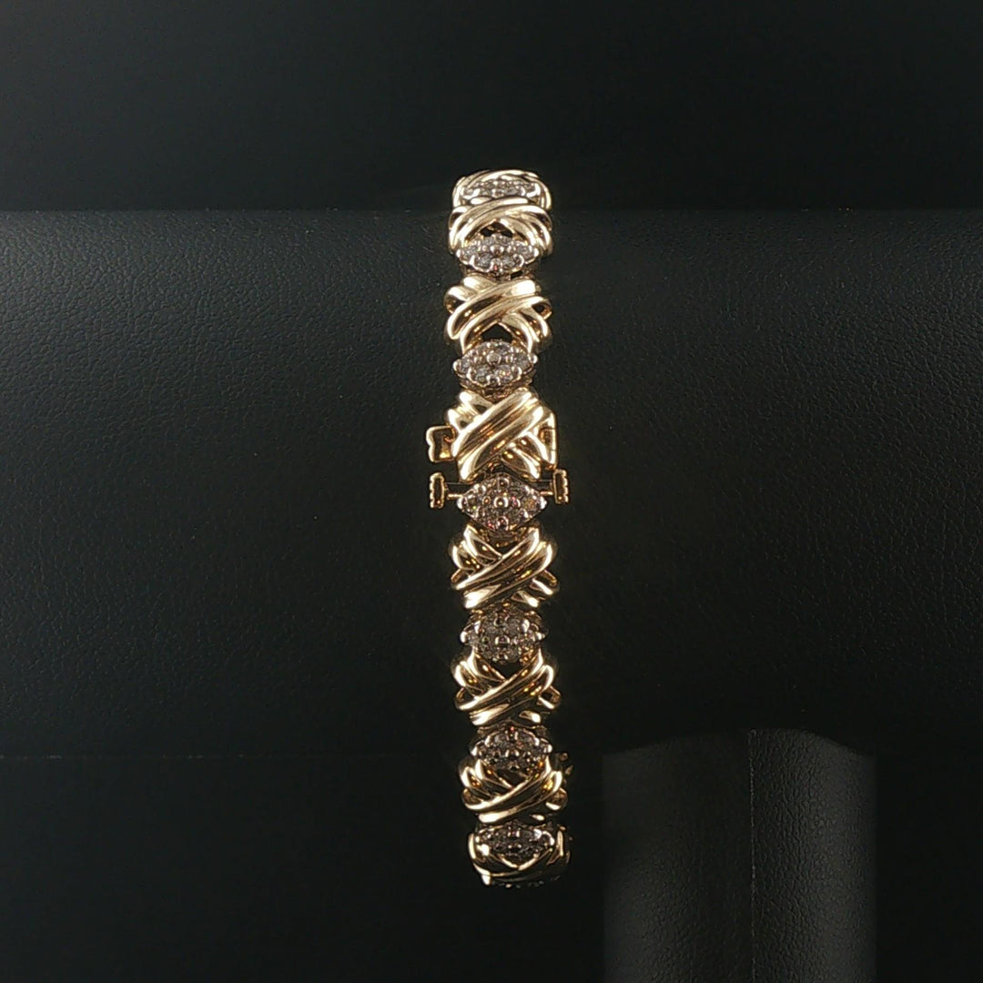 14k Yellow Gold and 1cttw Diamond Fancy X Link Bracelet 7.25"