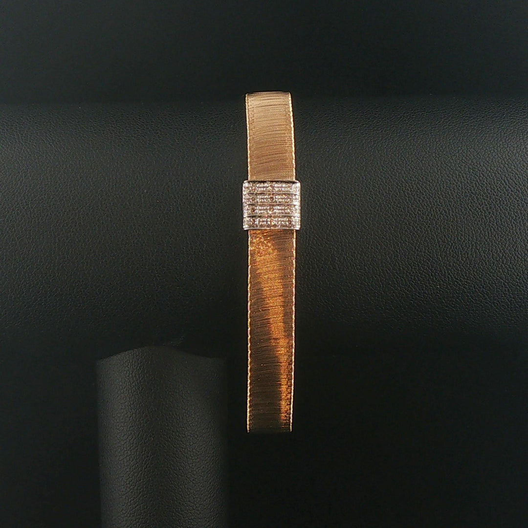 14k Yellow Gold and 0.15cttw Diamond Silky Wire Mesh Bracelet Italy 7.5"