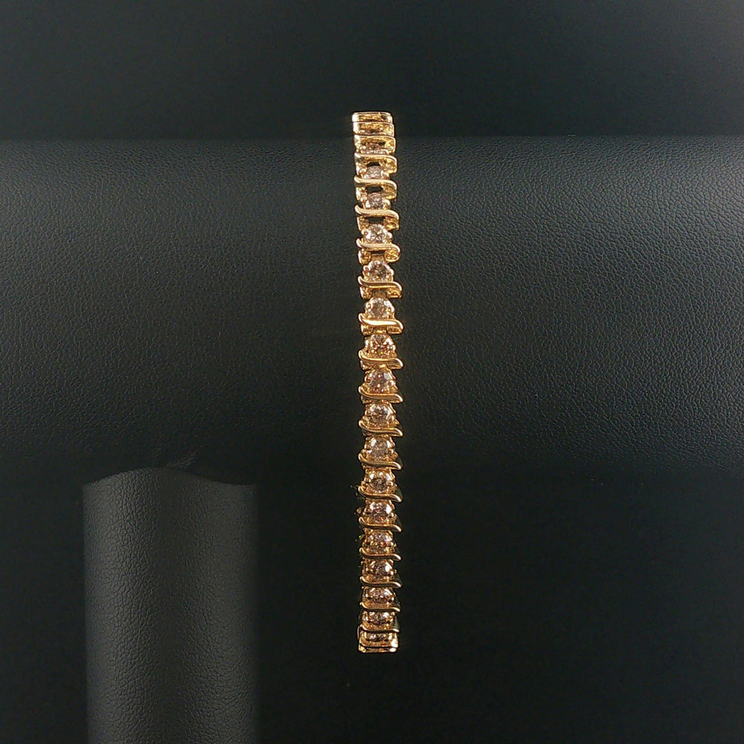 14k Yellow Gold and 3cttw Diamond Solid S Link Vintage Tennis Bracelet 8"
