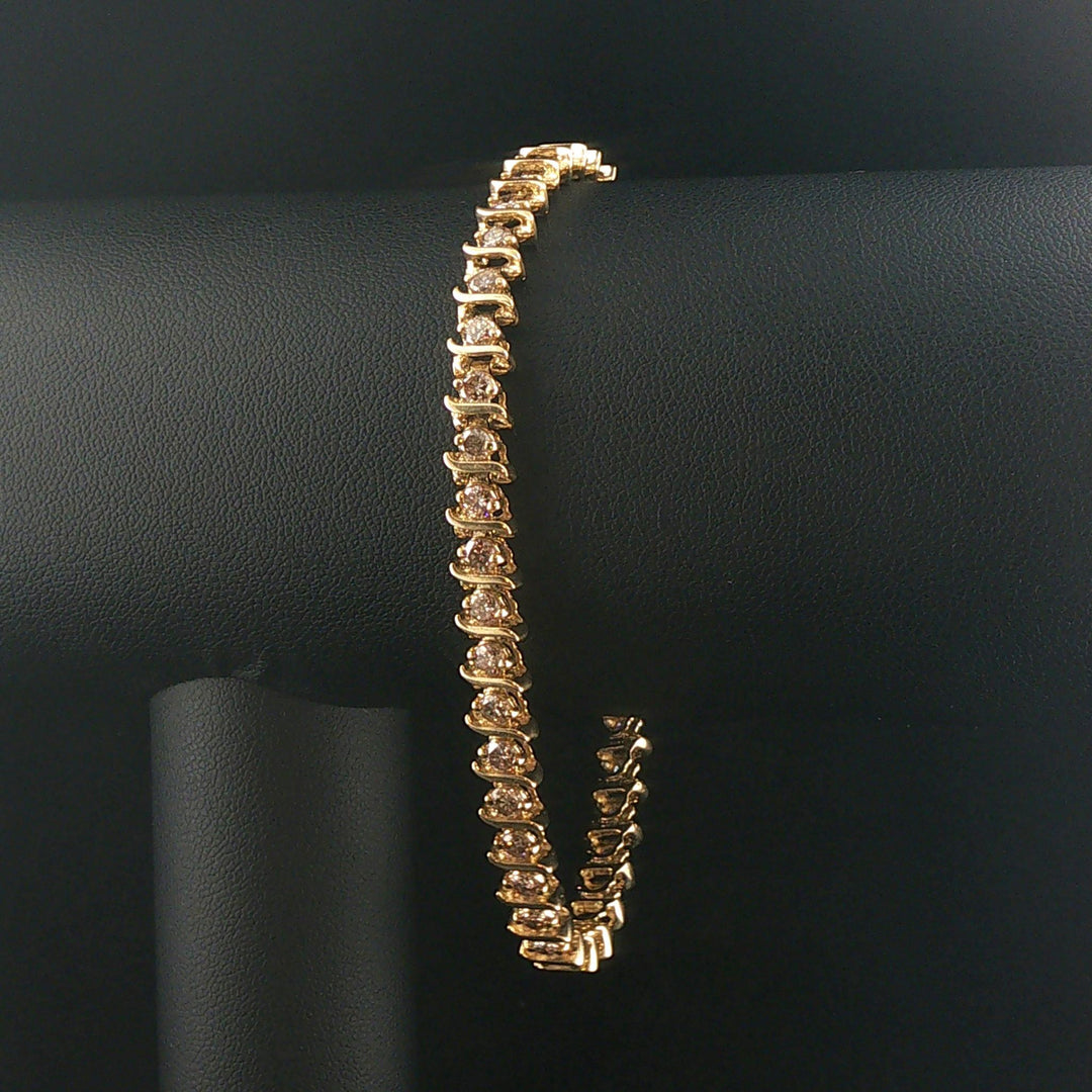 14k Yellow Gold and 3cttw Diamond Solid S Link Vintage Tennis Bracelet 8"
