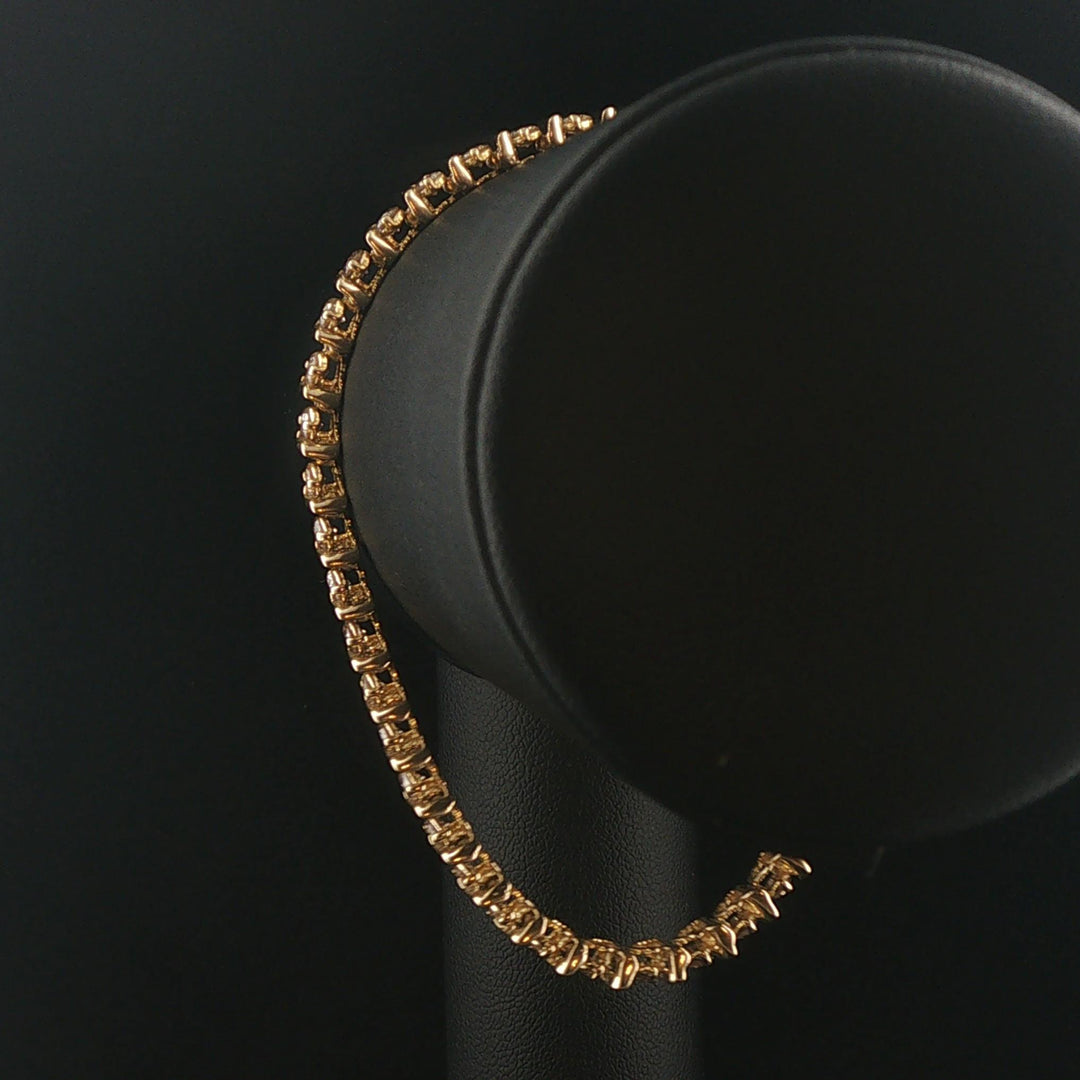 14k Yellow Gold and 3cttw Diamond Solid S Link Vintage Tennis Bracelet 8"
