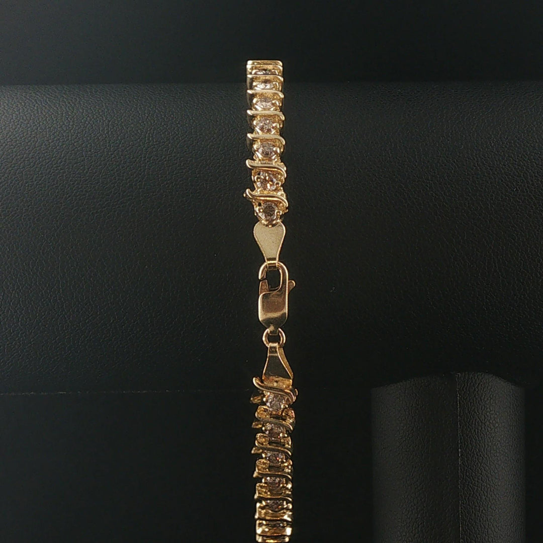 14k Yellow Gold and 3cttw Diamond Solid S Link Vintage Tennis Bracelet 8"