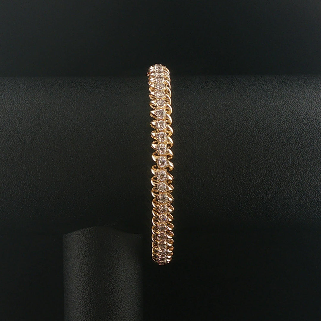 14k Yellow Gold and 2cttw Diamond 18g Solid Fancy Link Bracelet 7"