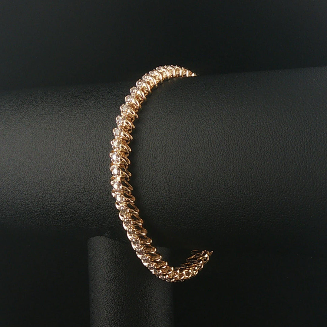 14k Yellow Gold and 2cttw Diamond 18g Solid Fancy Link Bracelet 7"