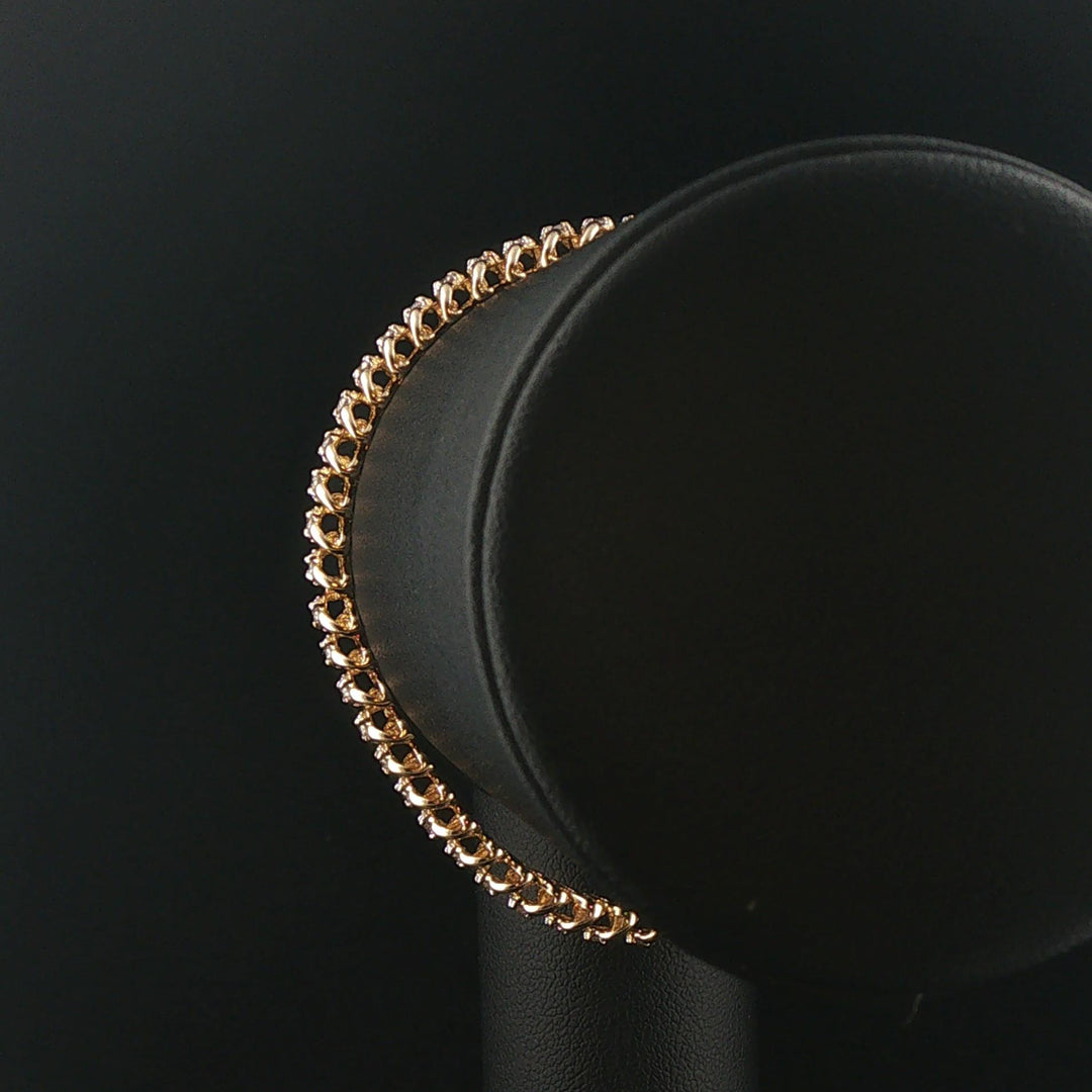 14k Yellow Gold and 2cttw Diamond 18g Solid Fancy Link Bracelet 7"