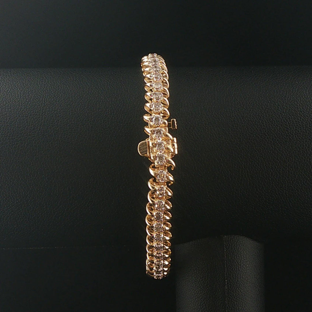 14k Yellow Gold and 2cttw Diamond 18g Solid Fancy Link Bracelet 7"