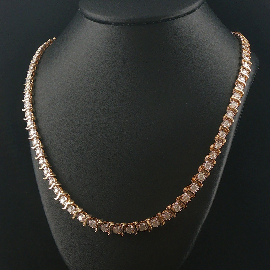14k Yellow Gold 2.50cttw Diamond Graduated S Link Vintage Tennis Necklace 16"