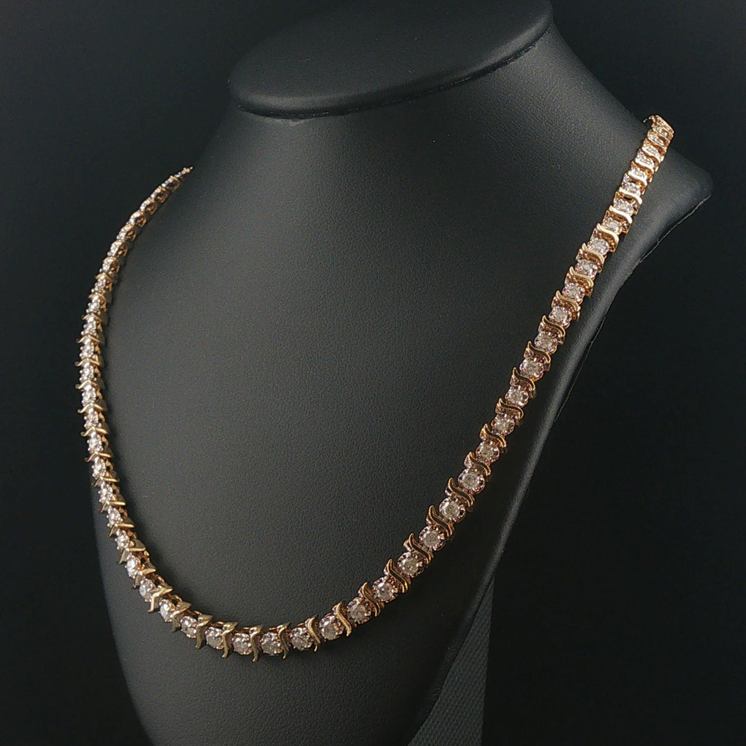 14k Yellow Gold 2.50cttw Diamond Graduated S Link Vintage Tennis Necklace 16"