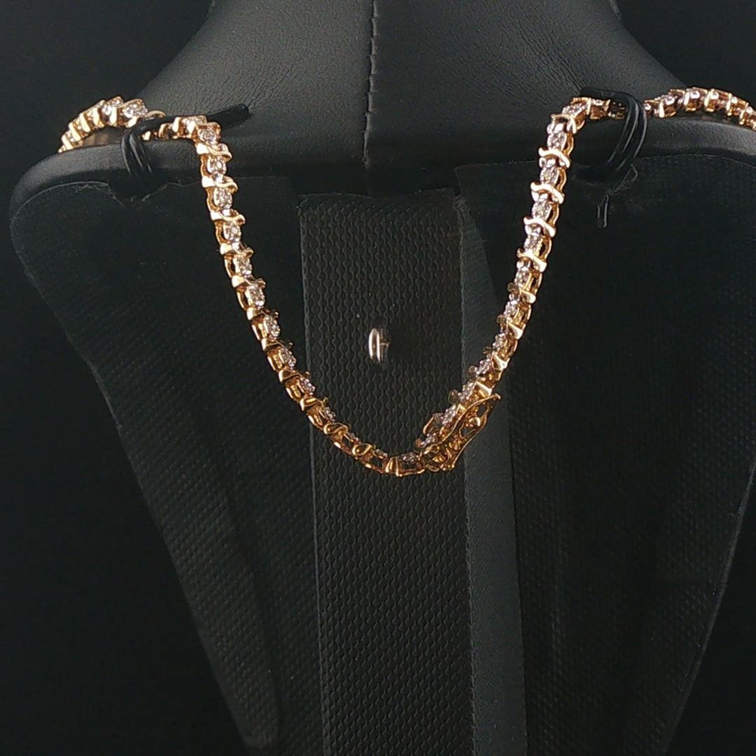 14k Yellow Gold 2.50cttw Diamond Graduated S Link Vintage Tennis Necklace 16"