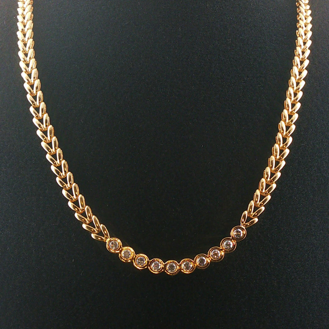 14k Yellow Gold and 0.63cttw Bezel Set Diamond 24g Fancy Link Necklace 16"