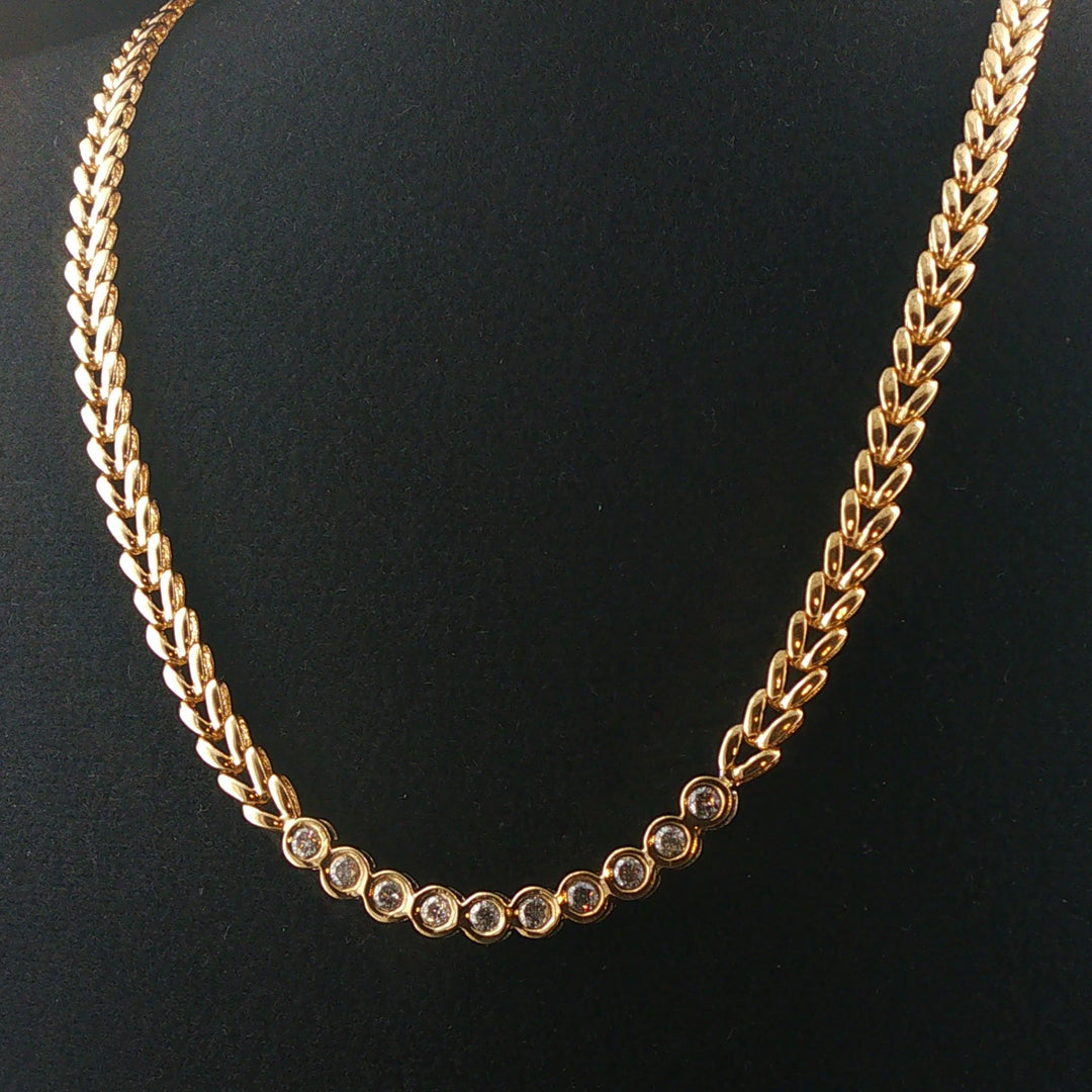 14k Yellow Gold and 0.63cttw Bezel Set Diamond 24g Fancy Link Necklace 16"