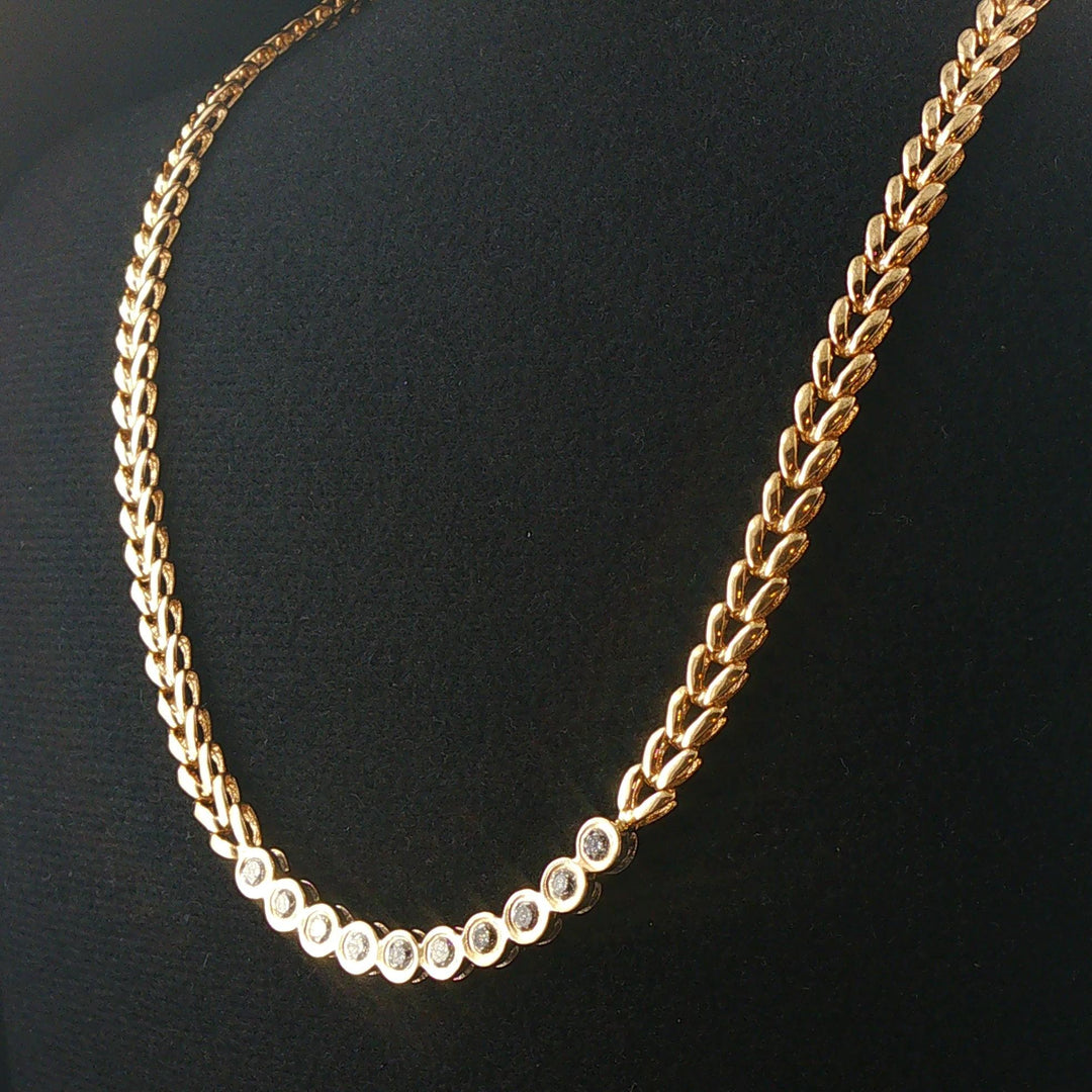 14k Yellow Gold and 0.63cttw Bezel Set Diamond 24g Fancy Link Necklace 16"