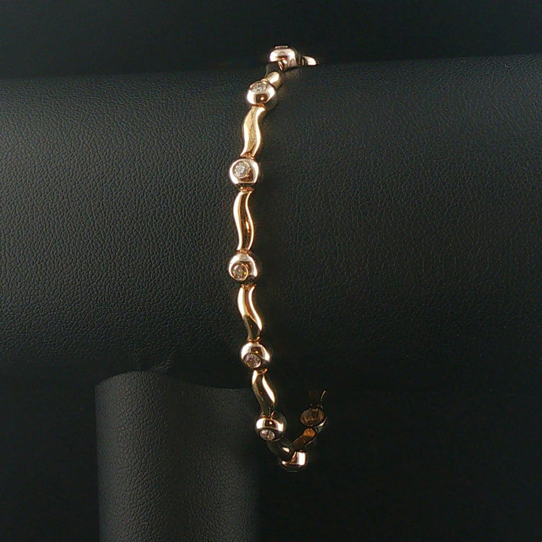 14k Yellow and White Gold 0.65cttw Diamond Bar Link Bracelet 7"