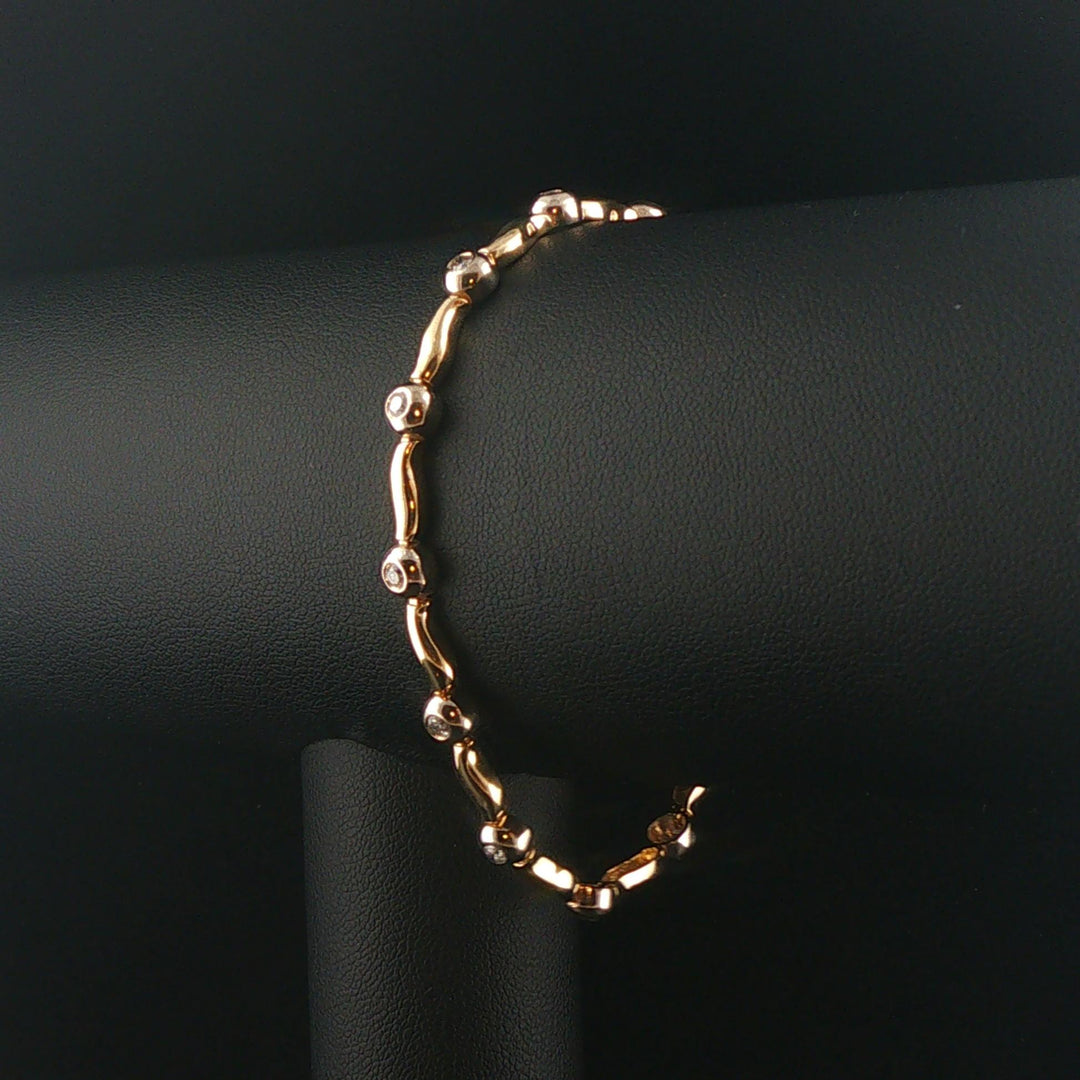 14k Yellow and White Gold 0.65cttw Diamond Bar Link Bracelet 7"