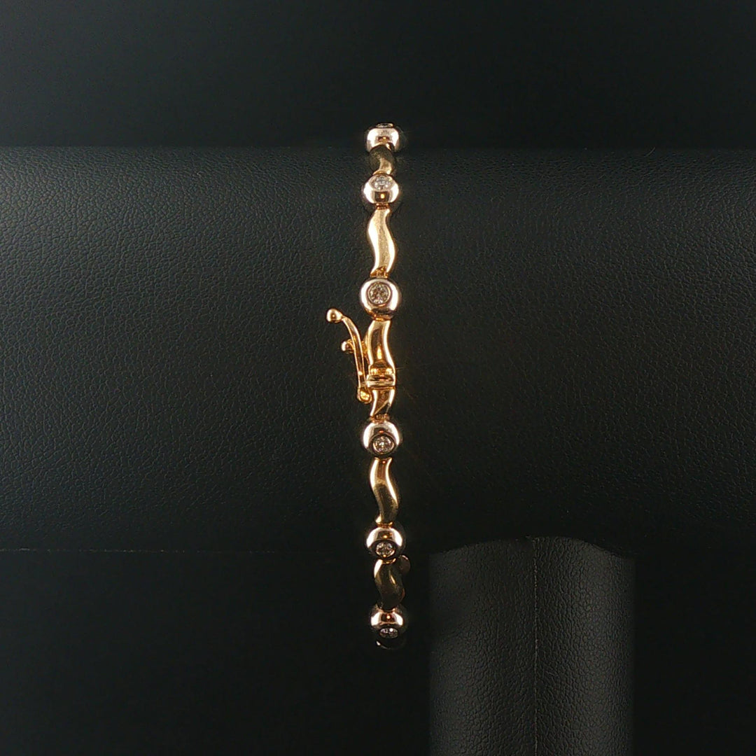 14k Yellow and White Gold 0.65cttw Diamond Bar Link Bracelet 7"
