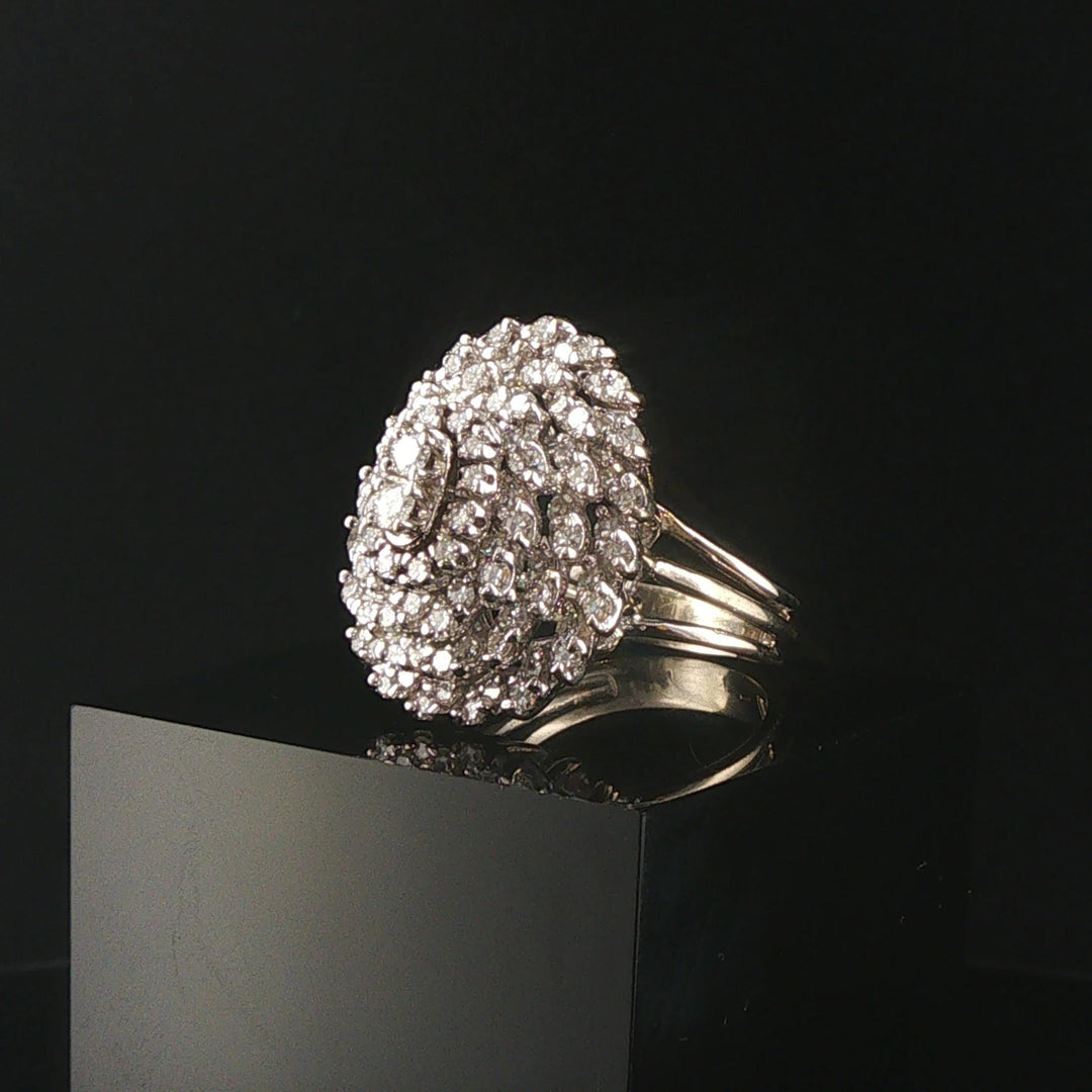 14k White Gold and 1.50cttw Diamond Vintage Large Cluster Ring Size 8.5