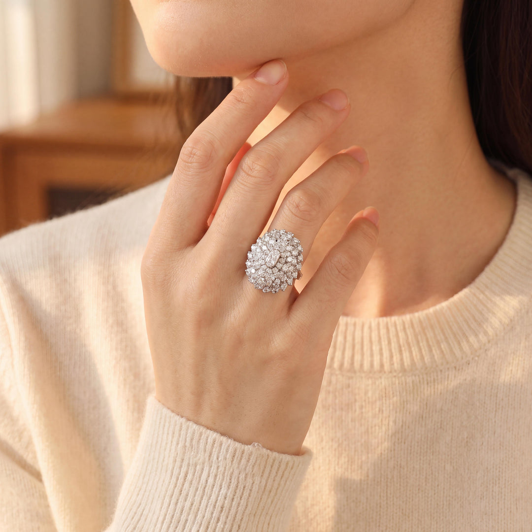 14k White Gold and 1.50cttw Diamond Vintage Large Cluster Ring Size 8.5