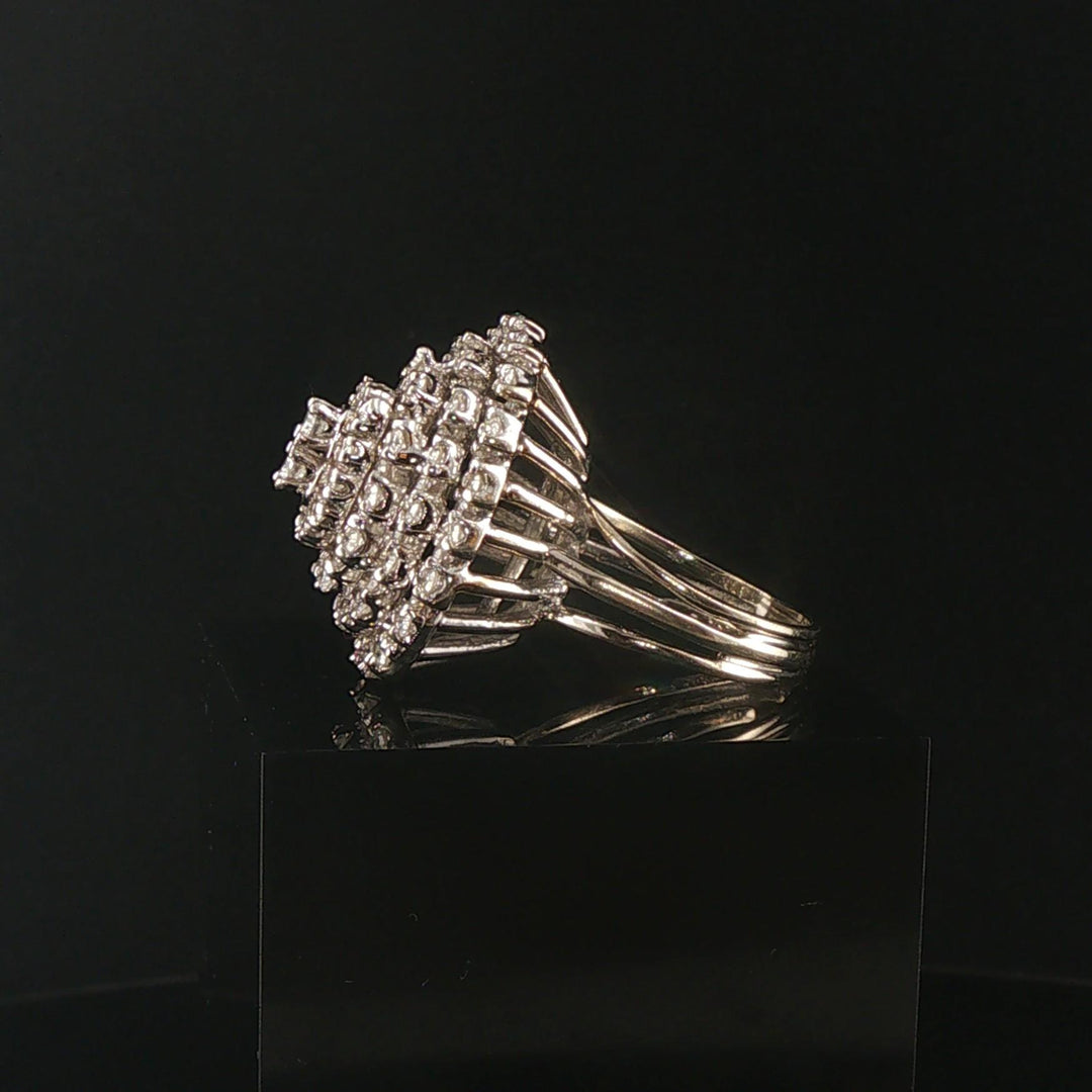 14k White Gold and 1.50cttw Diamond Vintage Large Cluster Ring Size 8.5
