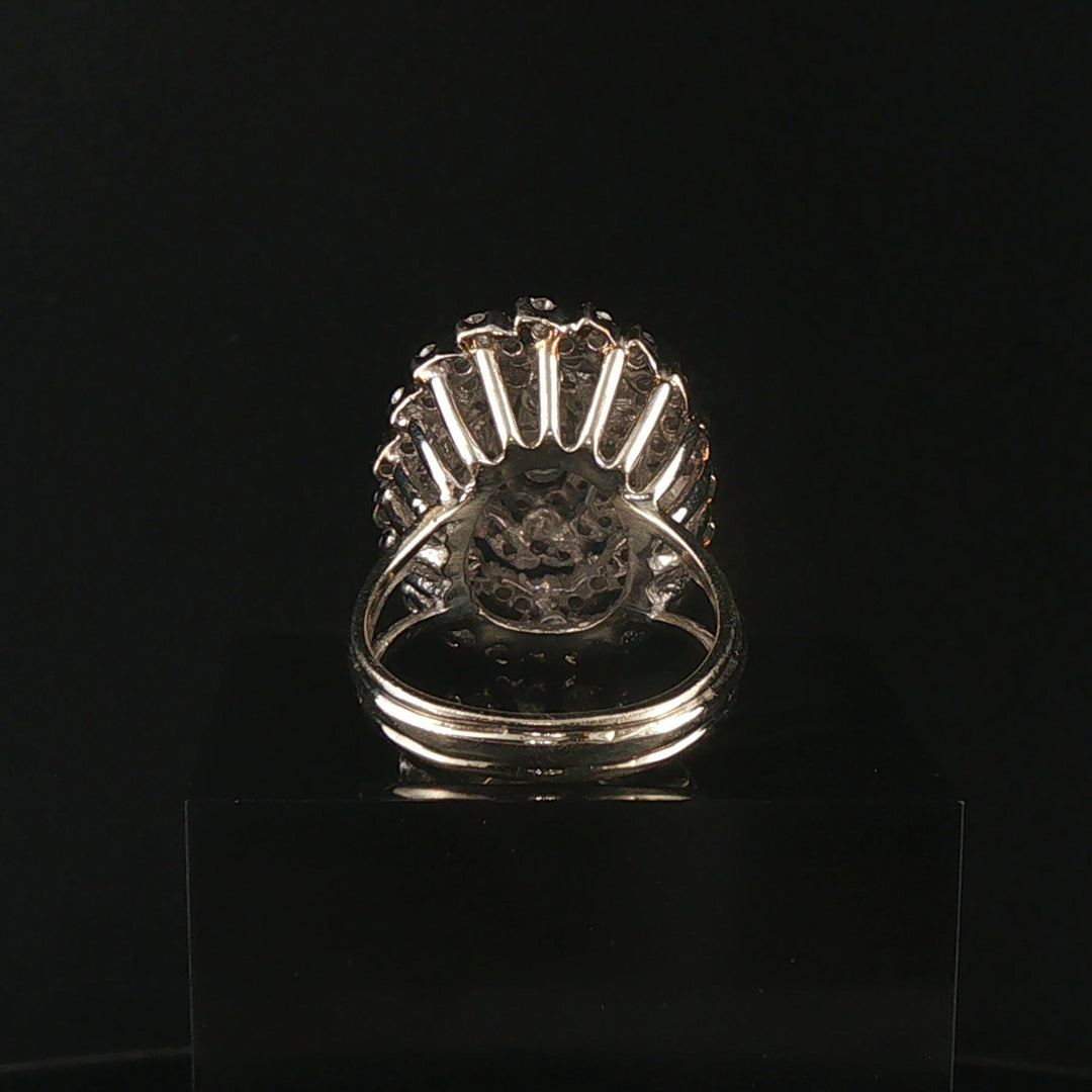 14k White Gold and 1.50cttw Diamond Vintage Large Cluster Ring Size 8.5