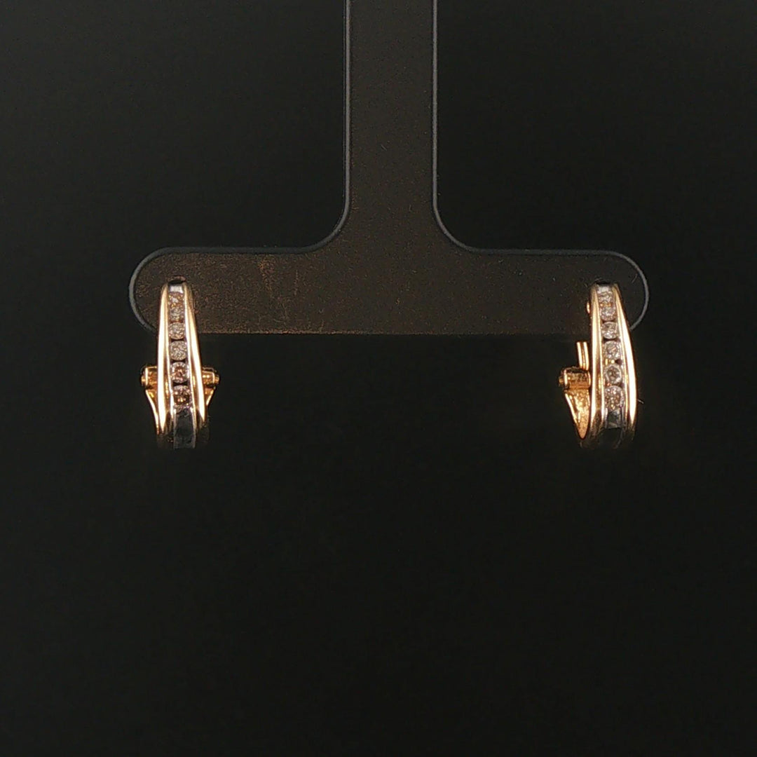 14k Yellow Gold and 0.10cttw Diamond Small Hoop Earrings 0.50"