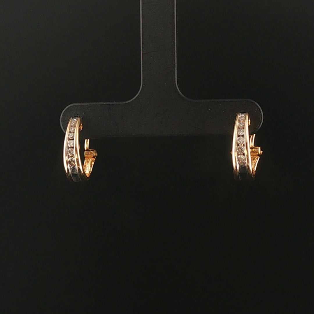 14k Yellow Gold and 0.10cttw Diamond Small Hoop Earrings 0.50"