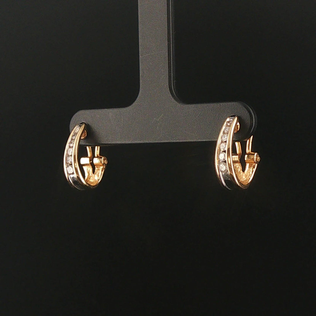 14k Yellow Gold and 0.10cttw Diamond Small Hoop Earrings 0.50"