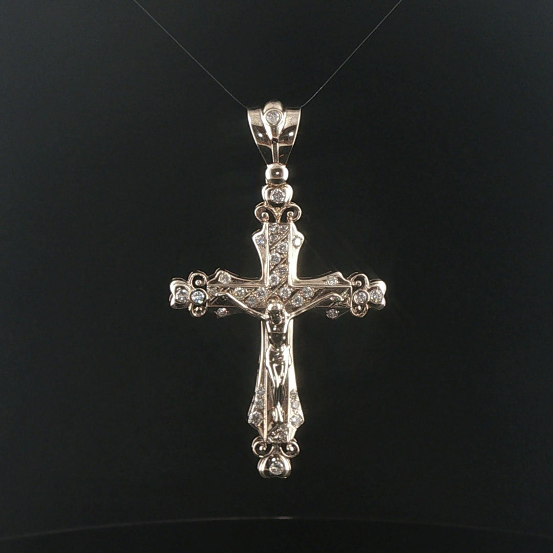 14k White Gold and 1cttw Diamond 16.5g Large Vintage Cross Pendant 3"
