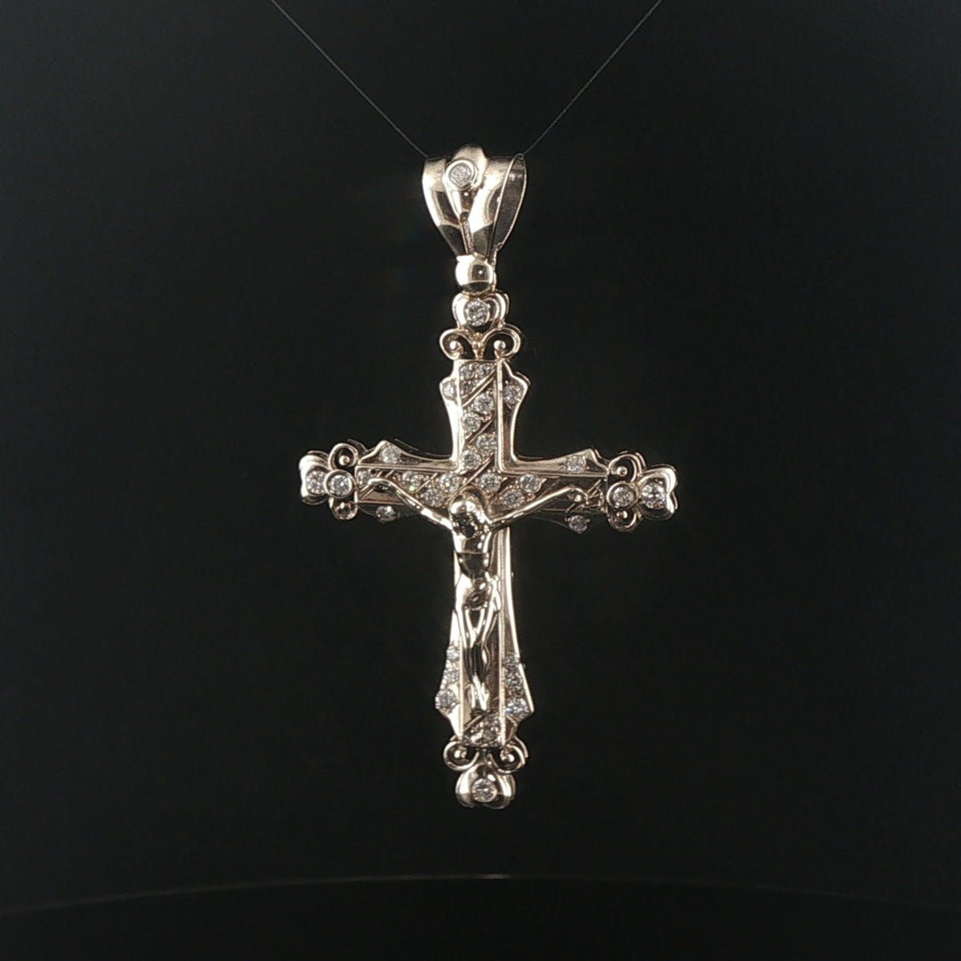 14k White Gold and 1cttw Diamond 16.5g Large Vintage Cross Pendant 3"