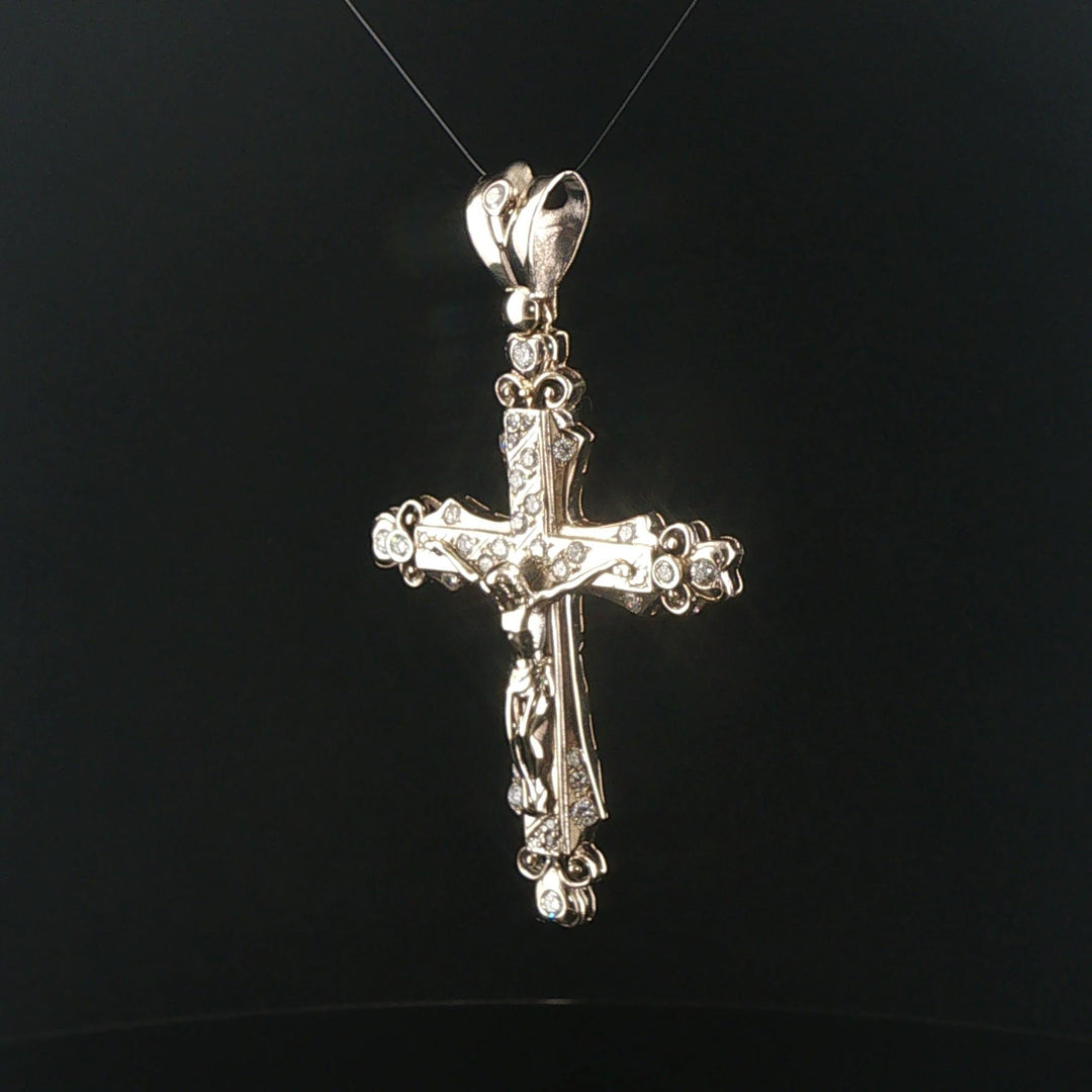 14k White Gold and 1cttw Diamond 16.5g Large Vintage Cross Pendant 3"