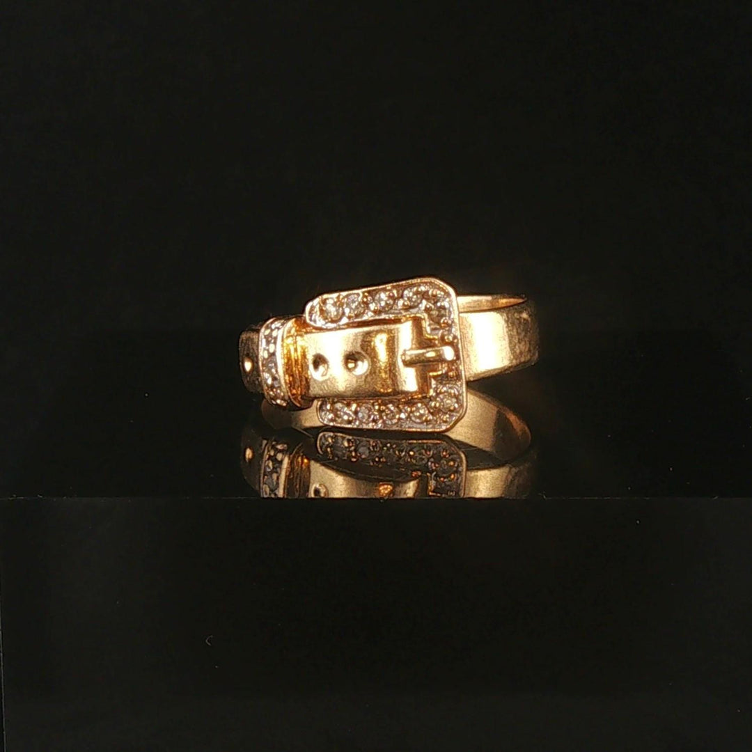 14k Yellow Gold and Diamond 2.4g Small Vintage Buckle Ring Size 4.25