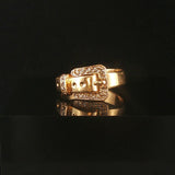14k Yellow Gold and Diamond 2.4g Small Vintage Buckle Ring Size 4.25
