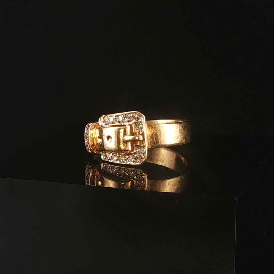 14k Yellow Gold and Diamond 2.4g Small Vintage Buckle Ring Size 4.25