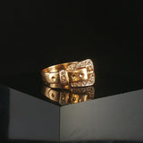 14k Yellow Gold and Diamond 2.4g Small Vintage Buckle Ring Size 4.25