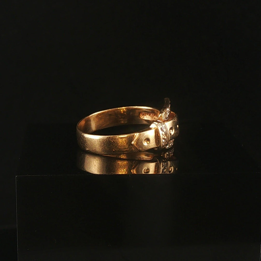 14k Yellow Gold and Diamond 2.4g Small Vintage Buckle Ring Size 4.25