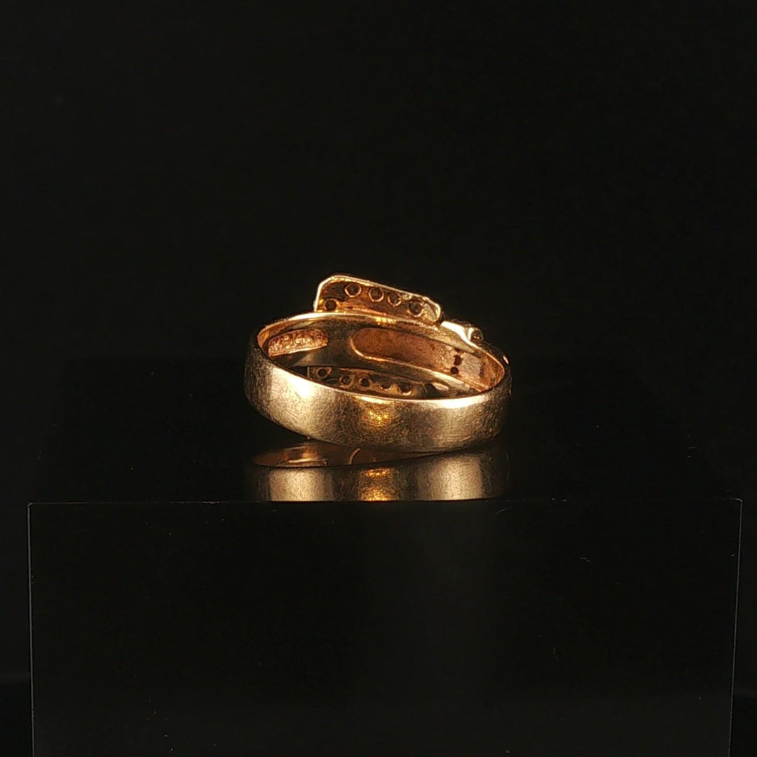 14k Yellow Gold and Diamond 2.4g Small Vintage Buckle Ring Size 4.25