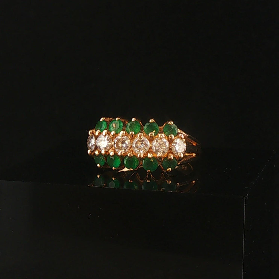 14k Yellow Gold Emerald and 0.50cttw Diamond Band Ring Size 4.25