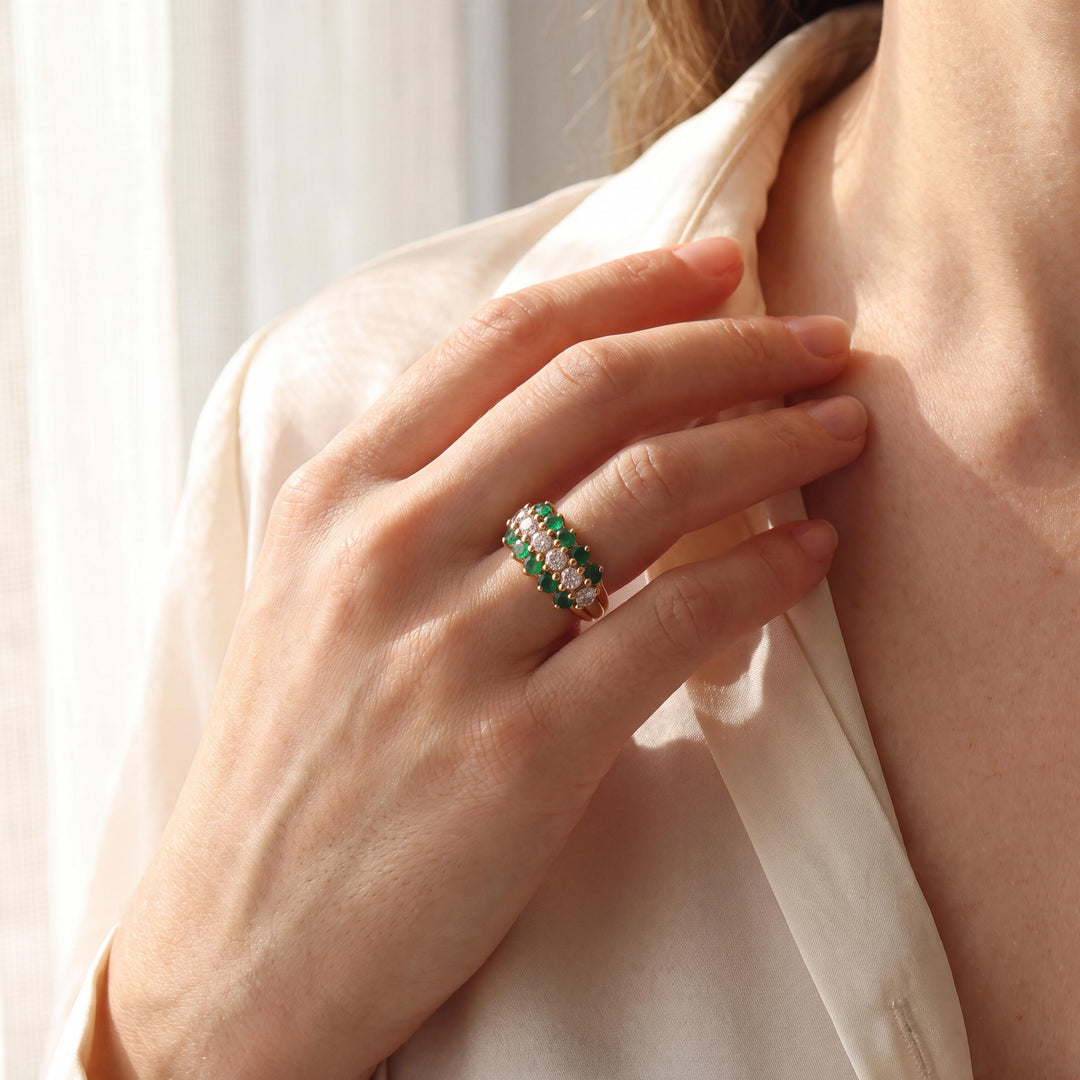 14k Yellow Gold Emerald and 0.50cttw Diamond Band Ring Size 4.25