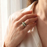 14k Yellow Gold Emerald and 0.50cttw Diamond Band Ring Size 4.25