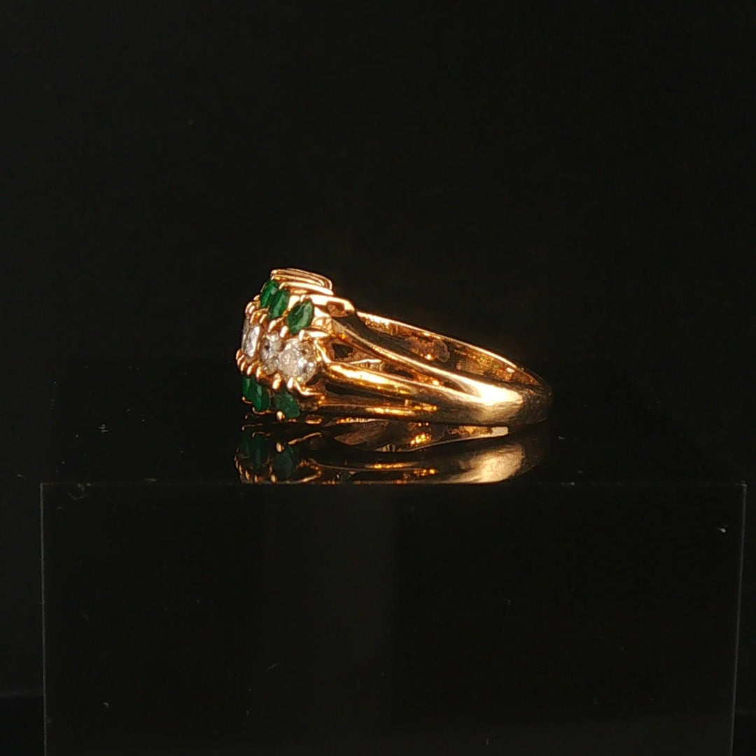 14k Yellow Gold Emerald and 0.50cttw Diamond Band Ring Size 4.25