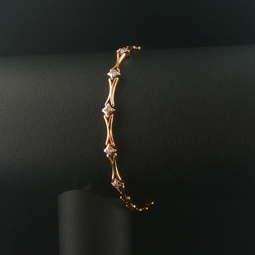 14k Yellow Gold 0.25cttw Diamond Fancy Link Bracelet 7"