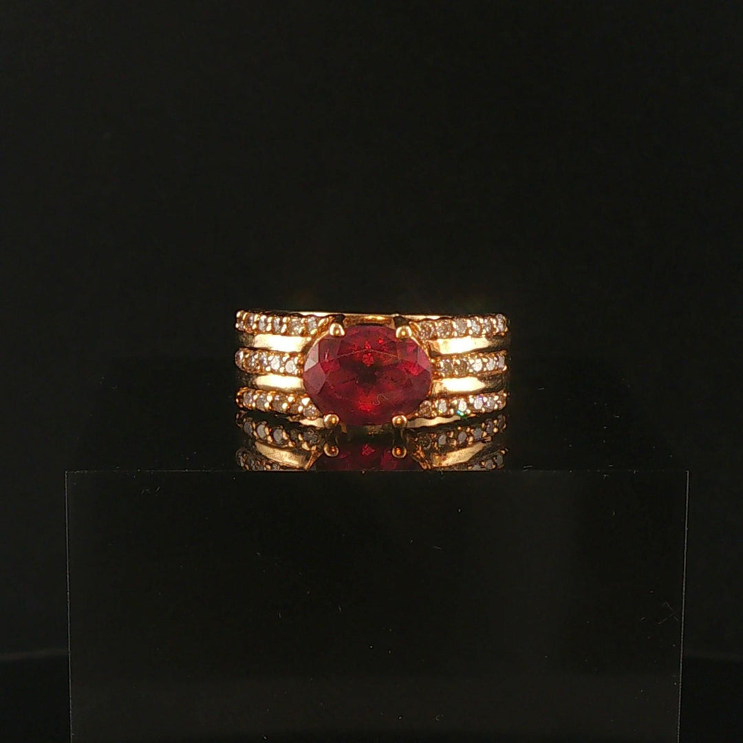 14k Yellow Gold Rhodolite Garnet and 0.25cttw Diamond Ladies Band Ring Size 6.5