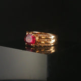 14k Yellow Gold Rhodolite Garnet and 0.25cttw Diamond Ladies Band Ring Size 6.5